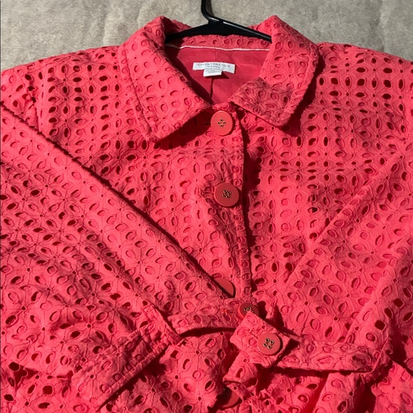 Charter Club Coral Eyelet Button-Up Blazer - Picture 2 of 4